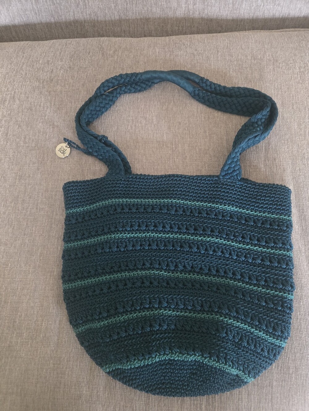 Teal Crochet Tote Bag  By Sack